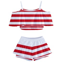 Red And White Stripes Pattern, Geometric Theme Kids  Off Shoulder Skirt Bikini by Casemiro