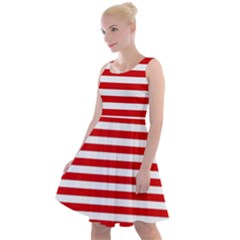 Red And White Stripes Pattern, Geometric Theme Knee Length Skater Dress by Casemiro