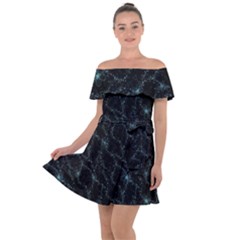 Turquoise Abstract Flowers With Splashes On A Dark Background  Abstract Print Off Shoulder Velour Dress by SychEva