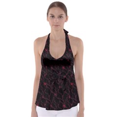 Pink Abstract Flowers With Splashes On A Dark Background  Abstract Print Babydoll Tankini Top by SychEva