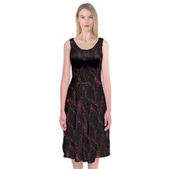 Pink Abstract Flowers With Splashes On A Dark Background  Abstract Print Midi Sleeveless Dress by SychEva