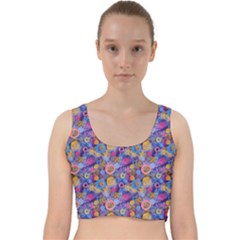 Multicolored Circles And Spots Velvet Racer Back Crop Top by SychEva