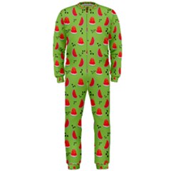 Juicy Slices Of Watermelon On A Green Background Onepiece Jumpsuit (men)  by SychEva