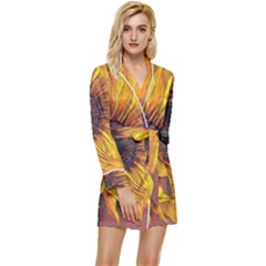 Sunflower Long Sleeve Satin Robe by Sparkle