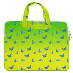 Blue Butterflies At Yellow And Green, Two Color Tone Gradient Macbook Pro Double Pocket Laptop Bag (large) by Casemiro