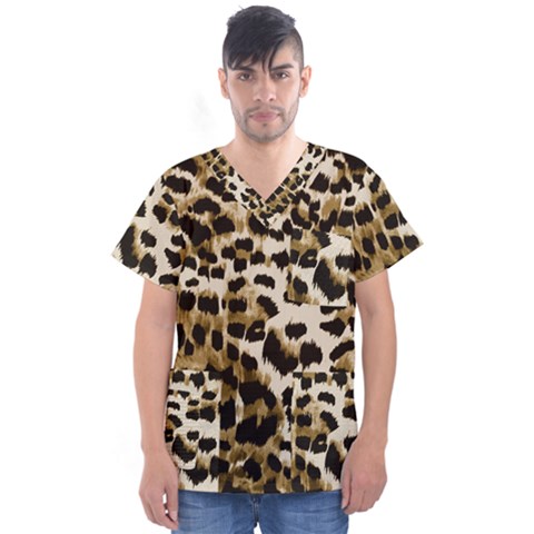 Leopard-print 2 Men s V-neck Scrub Top by skindeep