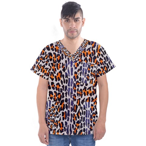 Fur-leopard 5 Men s V-neck Scrub Top by skindeep