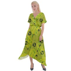 Folk Flowers Pattern  Cross Front Sharkbite Hem Maxi Dress by Eskimos