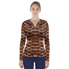 Reptile Skin Pattern 11 V-neck Long Sleeve Top by skindeep