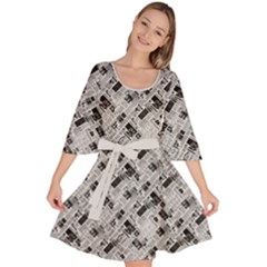 8 Bit Newspaper Pattern, Gazette Collage Black And White Velour Kimono Dress by Casemiro