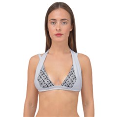 8 Bit Newspaper Pattern, Gazette Collage Black And White Double Strap Halter Bikini Top by Casemiro