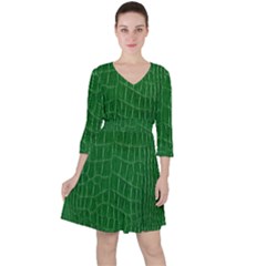 Crocodile Leather Green Quarter Sleeve Ruffle Waist Dress by skindeep