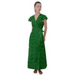 Crocodile Leather Green Flutter Sleeve Maxi Dress by skindeep