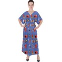 Blue 50s V-Neck Boho Style Maxi Dress View1