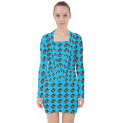 Monarch Butterfly Print V-neck Bodycon Long Sleeve Dress by Kritter