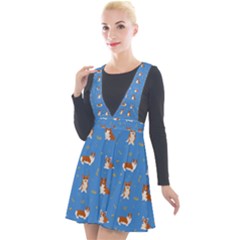 Cute Corgi Dogs Plunge Pinafore Velour Dress by SychEva