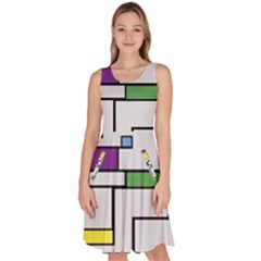 Colorful Rectangles Knee Length Skater Dress With Pockets by LalyLauraFLM