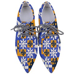 Shapes On A Blue Background                                                        Women s Pointed Oxford Shoes by LalyLauraFLM