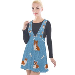 Cute Corgi Dogs Plunge Pinafore Velour Dress by SychEva