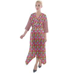 Girl Pink Quarter Sleeve Wrap Front Maxi Dress by snowwhitegirl