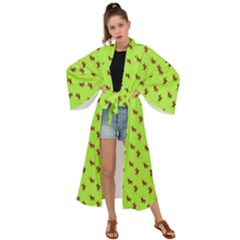 Kawaii Cute Deer Green Maxi Kimono by snowwhitegirl