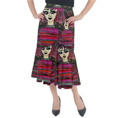 Floral Band Goth Girl Grey Bg Midi Mermaid Skirt by snowwhitegirl