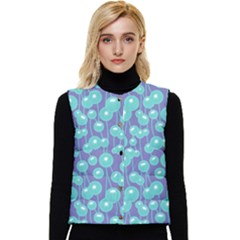 Blue Dandelions  Cute Plants Women s Short Button Up Puffer Vest by SychEva