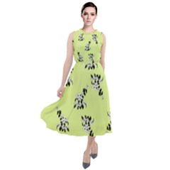 Black And White Vector Flowers At Canary Yellow Round Neck Boho Dress by Casemiro