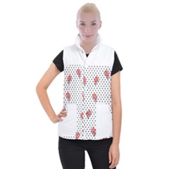 Red Vector Roses And Black Polka Dots Pattern Women s Button Up Vest by Casemiro