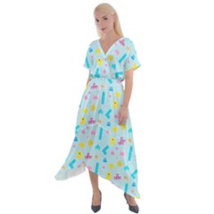 Arcade Dreams Blue  Cross Front Sharkbite Hem Maxi Dress by thePastelAbomination