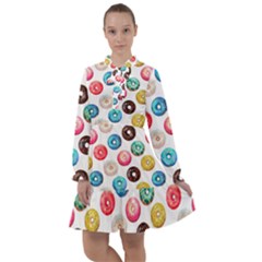 Delicious Multicolored Donuts On White Background All Frills Chiffon Dress by SychEva