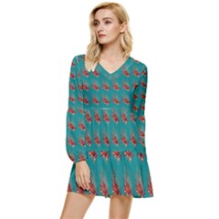 Lionfish On  Teal Tiered Long Sleeve Mini Dress by SeaworthyClothing