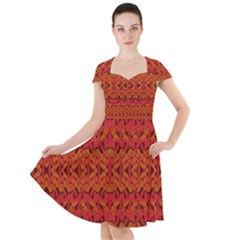 Red Pattern Cap Sleeve Midi Dress by Sparkle