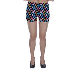 Multicolored Donuts On A Black Background Skinny Shorts by SychEva