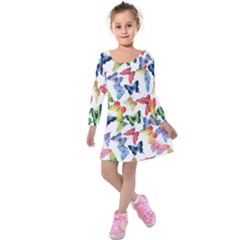 Bright Butterflies Circle In The Air Kids  Long Sleeve Velvet Dress by SychEva