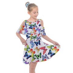 Bright Butterflies Circle In The Air Kids  Shoulder Cutout Chiffon Dress by SychEva