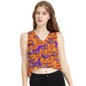 Purple and orange pumpkins, crazy Halloween pattern, Jack o  Lantern V-Neck Cropped Tank Top View1