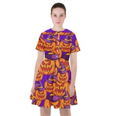 Purple And Orange Pumpkins, Crazy Halloween Pattern, Jack O  Lantern Sailor Dress by Casemiro