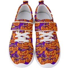 Purple And Orange Pumpkins, Crazy Halloween Pattern, Jack O  Lantern Men s Velcro Strap Shoes by Casemiro