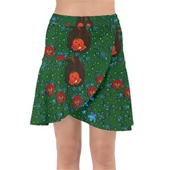 Halloween Pumkin Lady In The Rain Wrap Front Skirt by pepitasart