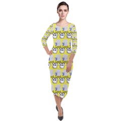 Cartoon Pattern Quarter Sleeve Midi Velour Bodycon Dress by Sparkle