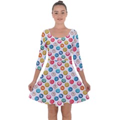 Multicolored Sweet Donuts Quarter Sleeve Skater Dress by SychEva