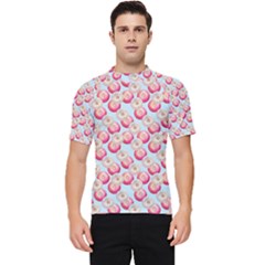 Pink And White Donuts On Blue Men s Short Sleeve Rash Guard by SychEva