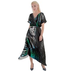 Glitch Witch Cross Front Sharkbite Hem Maxi Dress by MRNStudios