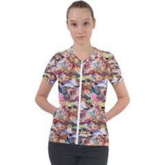 Retro Color Short Sleeve Zip Up Jacket by Sparkle