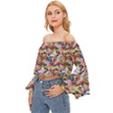 Retro Color Off Shoulder Flutter Bell Sleeve Top View2