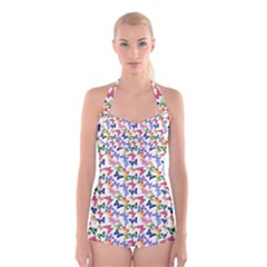 Multicolored Butterflies Boyleg Halter Swimsuit  by SychEva