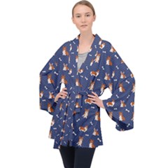 Corgi  Long Sleeve Velvet Kimono  by SychEva