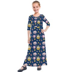 Autumn Pumpkins Kids  Quarter Sleeve Maxi Dress by SychEva