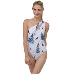 Christmas Trees And Bullfinches To One Side Swimsuit by SychEva